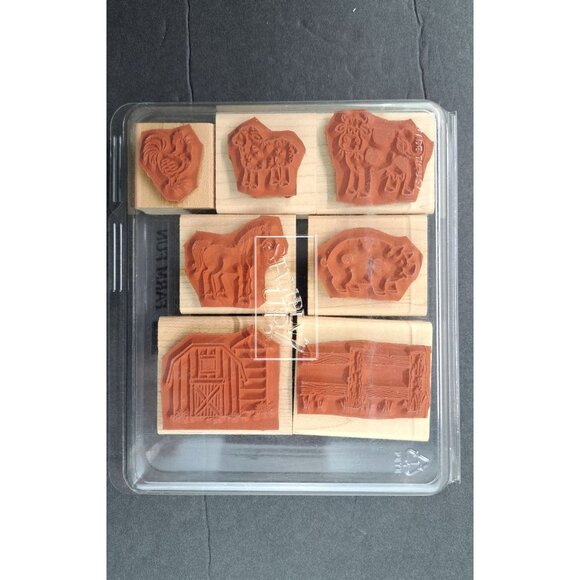 Stampin Up Farm Fun Rubber Stamp Set Animals Barn Cow Pig Horse Rooster Sheep 7 - Picture 4 of 4